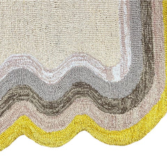Scalloped Hand Tufted Loop Cut Wool Area Rug, Modern Ivory Carpet