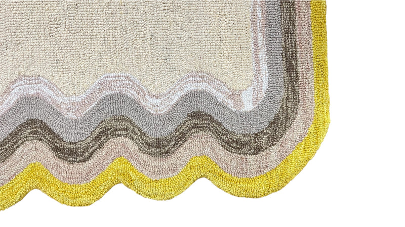 Scalloped Hand Tufted Loop Cut Wool Area Rug, Modern Ivory Carpet