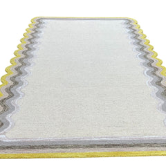 Scalloped Hand Tufted Loop Cut Wool Area Rug, Modern Ivory Carpet