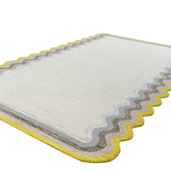 Scalloped Hand Tufted Loop Cut Wool Area Rug, Modern Ivory Carpet