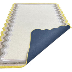 Scalloped Hand Tufted Loop Cut Wool Area Rug, Modern Ivory Carpet