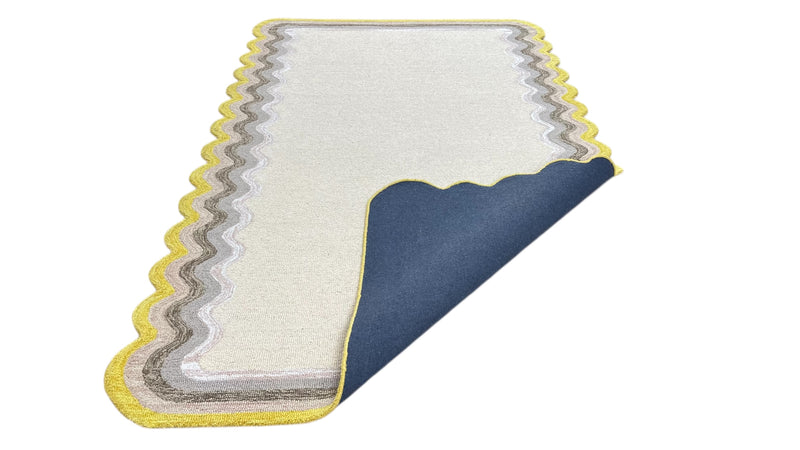 Scalloped Hand Tufted Loop Cut Wool Area Rug, Modern Ivory Carpet