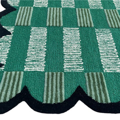Matilda Hand-Tufted Emerald Green Plaid Wool Rug with Scalloped Edge