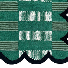 Matilda Hand-Tufted Emerald Green Plaid Wool Rug with Scalloped Edge