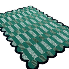 Matilda Hand-Tufted Emerald Green Plaid Wool Rug with Scalloped Edge