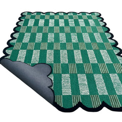 Matilda Hand-Tufted Emerald Green Plaid Wool Rug with Scalloped Edge