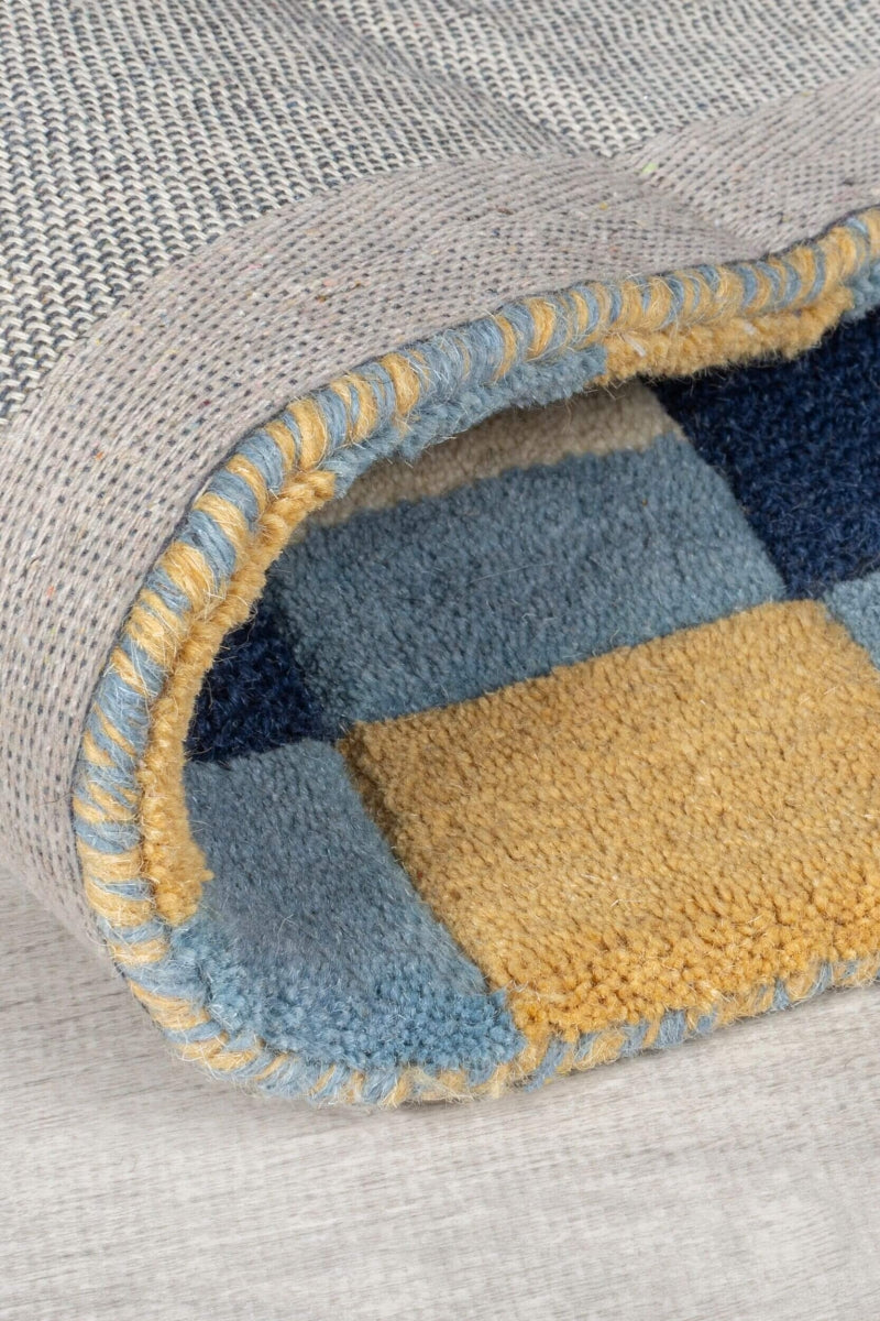 Kai Blue Area Rug – Hand Tufted Wool Border Design