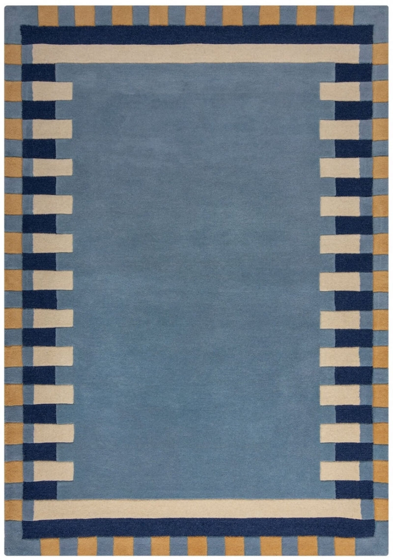 Kai Blue Area Rug – Hand Tufted Wool Border Design