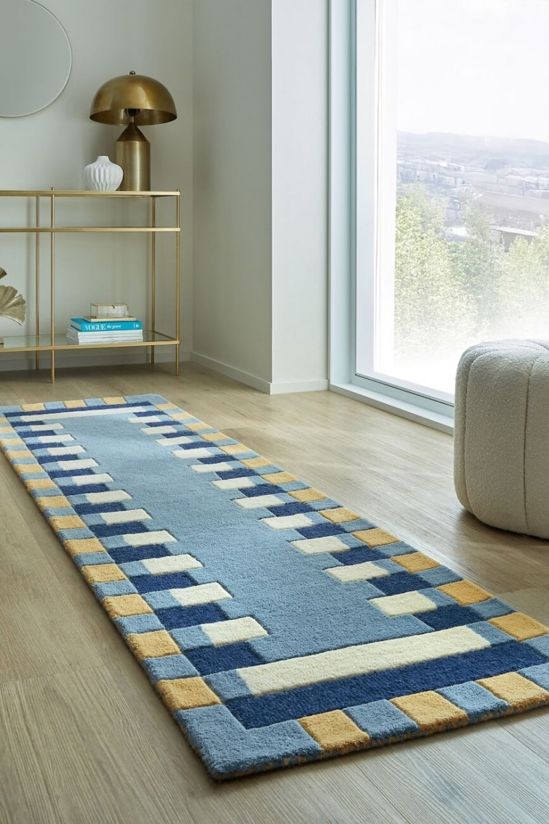 Kai Blue Area Rug – Hand Tufted Wool Border Design