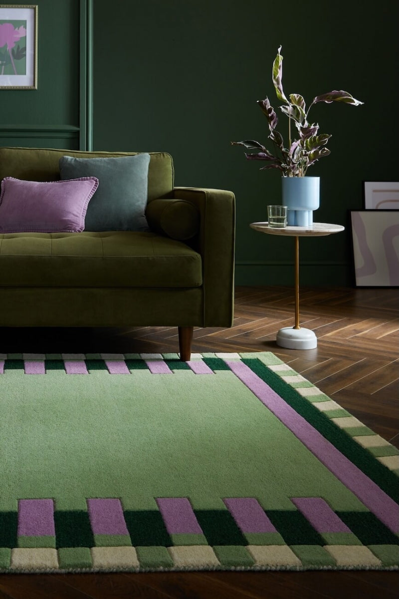 Kai Green Area Rug – Hand Tufted Wool Border Design
