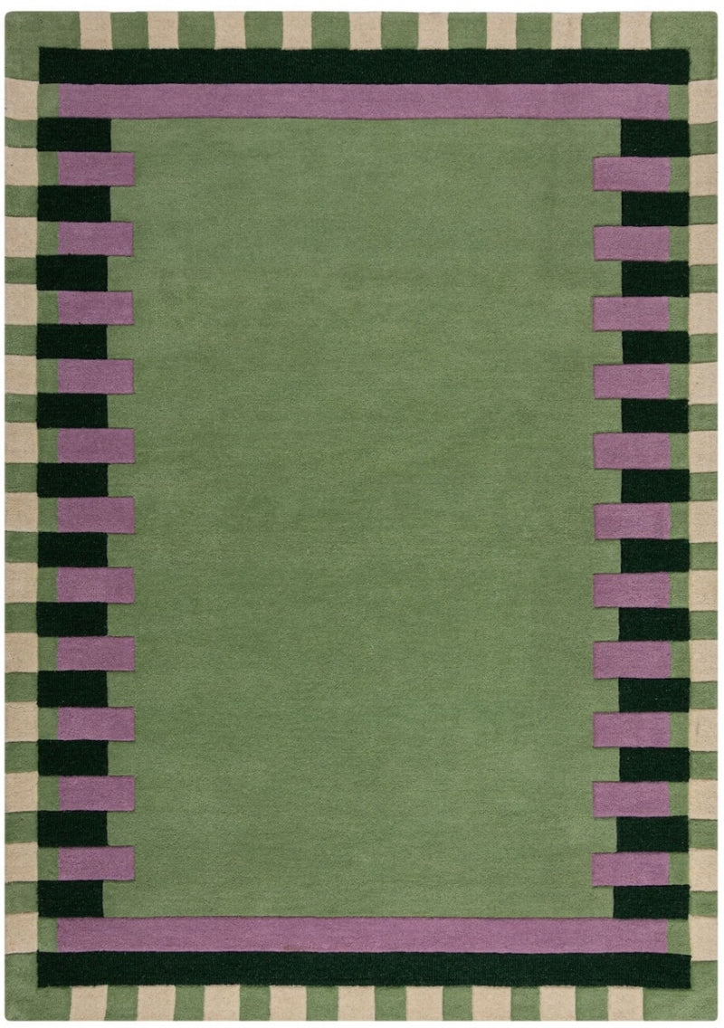 Kai Green Area Rug – Hand Tufted Wool Border Design
