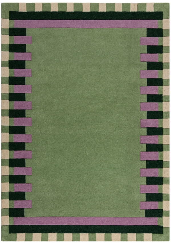 Kai Green Area Rug – Hand Tufted Wool Border Design