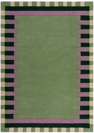 Green Area Rug – Hand Tufted Wool Border Design