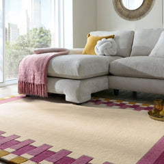 Kai Pink & Cream Area Rug – Hand Tufted Wool Border Design