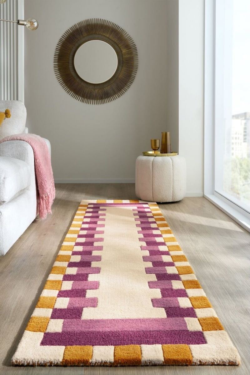Kai Pink & Cream Area Rug – Hand Tufted Wool Border Design