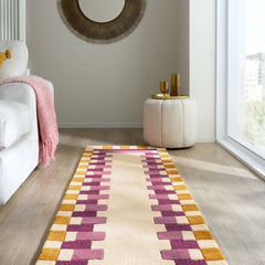 Kai Pink & Cream Area Rug – Hand Tufted Wool Border Design