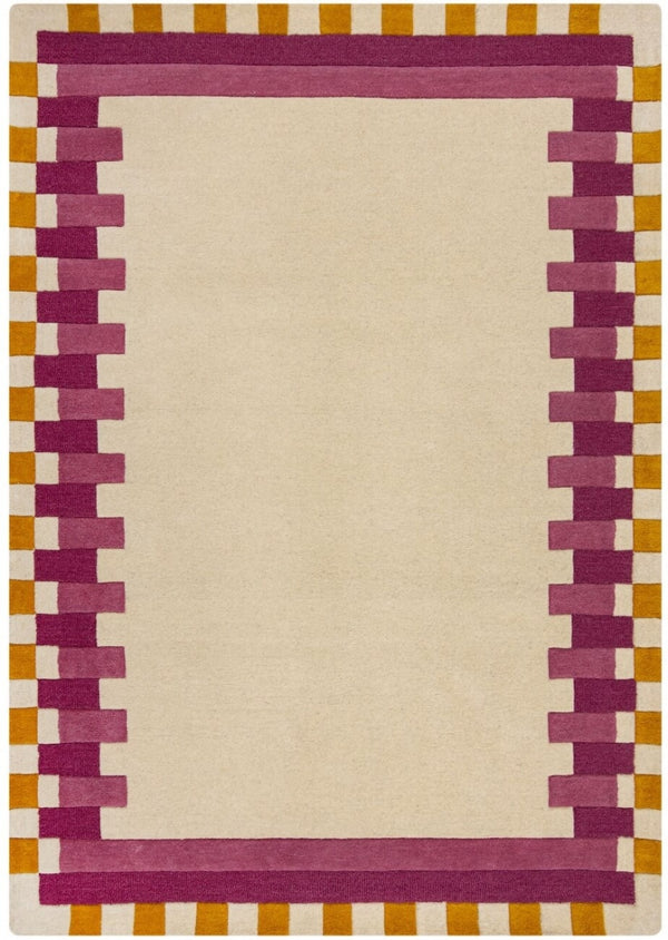 Kai Pink & Cream Area Rug – Hand Tufted Wool Border Design