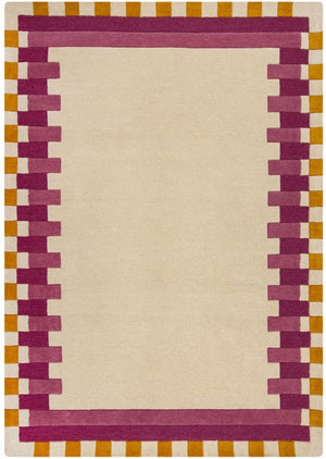 Pink & Cream Area Rug – Hand Tufted Wool Border Design