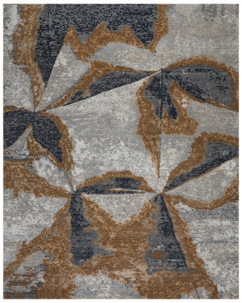Lake Lux Knotted Rug – Gold & Charcoal Abstract Wool Area Rug