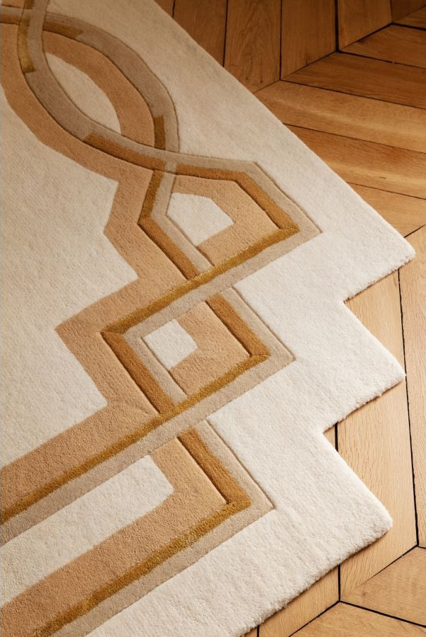 Lattice Hand-Tufted Ivory Wool Rug | Geometric Border Design | Modern Statement Area Rug