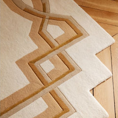 Lattice Hand-Tufted Ivory Wool Rug | Geometric Border Design | Modern Statement Area Rug