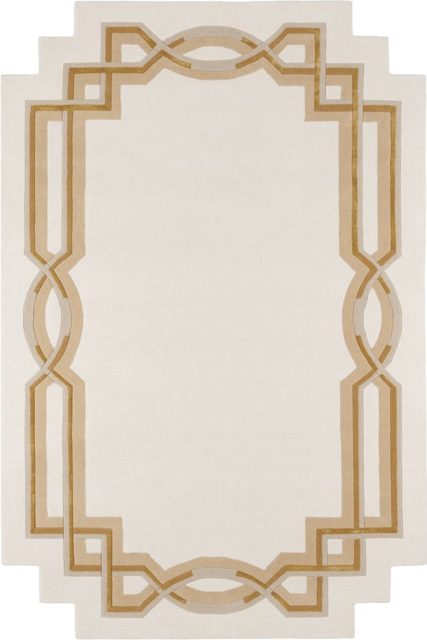 Lattice Hand-Tufted Ivory Wool Rug | Geometric Border Design | Modern Statement Area Rug