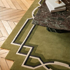 Lattice Hand-Tufted Olive Wool Rug | Geometric Border Design | Modern Statement Area Rug