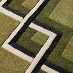 Lattice Hand-Tufted Olive Wool Rug | Geometric Border Design | Modern Statement Area Rug