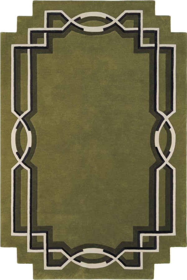 Lattice Hand-Tufted Olive Wool Rug | Geometric Border Design | Modern Statement Area Rug
