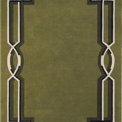 Lattice Hand-Tufted Olive Wool Rug | Geometric Border Design | Modern Statement Area Rug