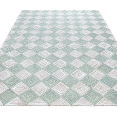 Leo Checkered Hand Tufted Wool Rug Light Green
