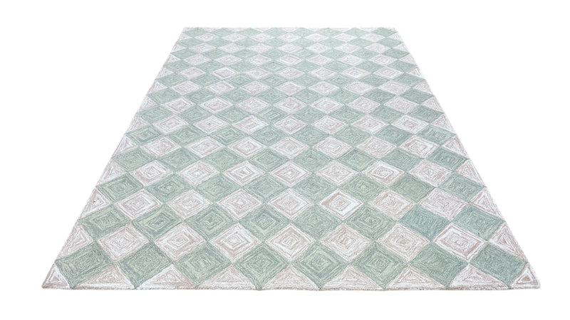 Leo Checkered Hand Tufted Wool Rug Light Green