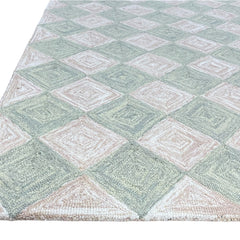 Leo Checkered Hand Tufted Wool Rug Light Green