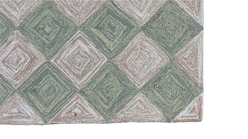 Leo Checkered Hand Tufted Wool Rug Light Green