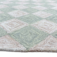 Leo Checkered Hand Tufted Wool Rug Light Green