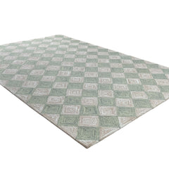 Leo Checkered Hand Tufted Wool Rug Light Green