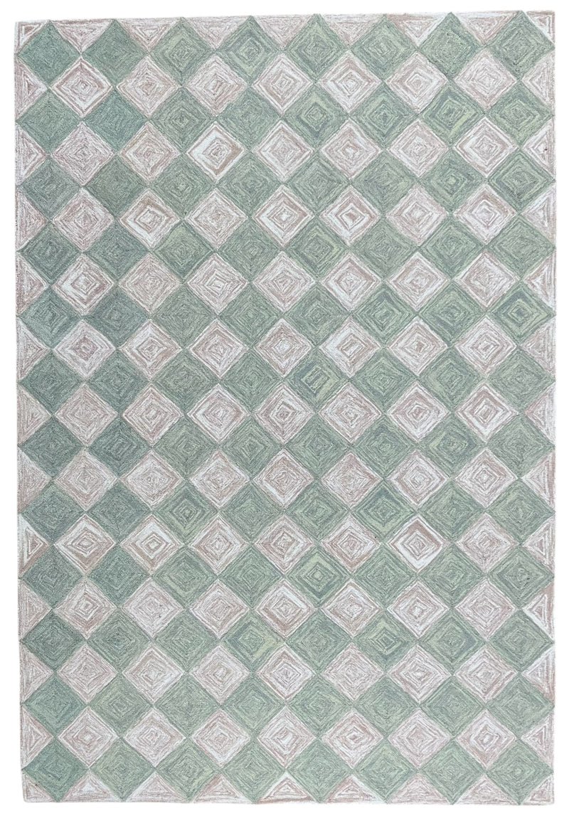 Leo Checkered Hand Tufted Wool Rug Light Green