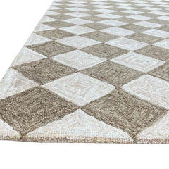 Leo Checkered Hand Tufted Wool Rug Mocha Brown