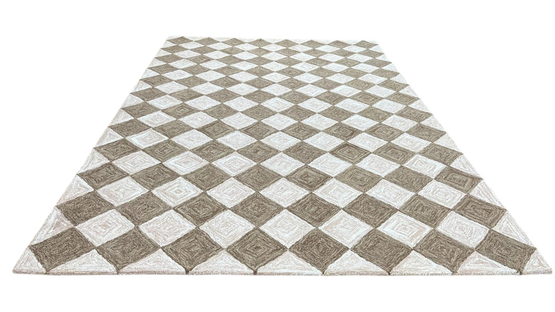 Leo Checkered Hand Tufted Wool Rug Mocha Brown