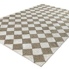 Leo Checkered Hand Tufted Wool Rug Mocha Brown