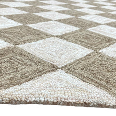 Leo Checkered Hand Tufted Wool Rug Mocha Brown