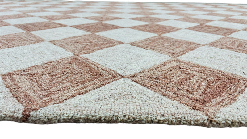 Leo Checkered Hand Tufted Wool Rug Terracotta
