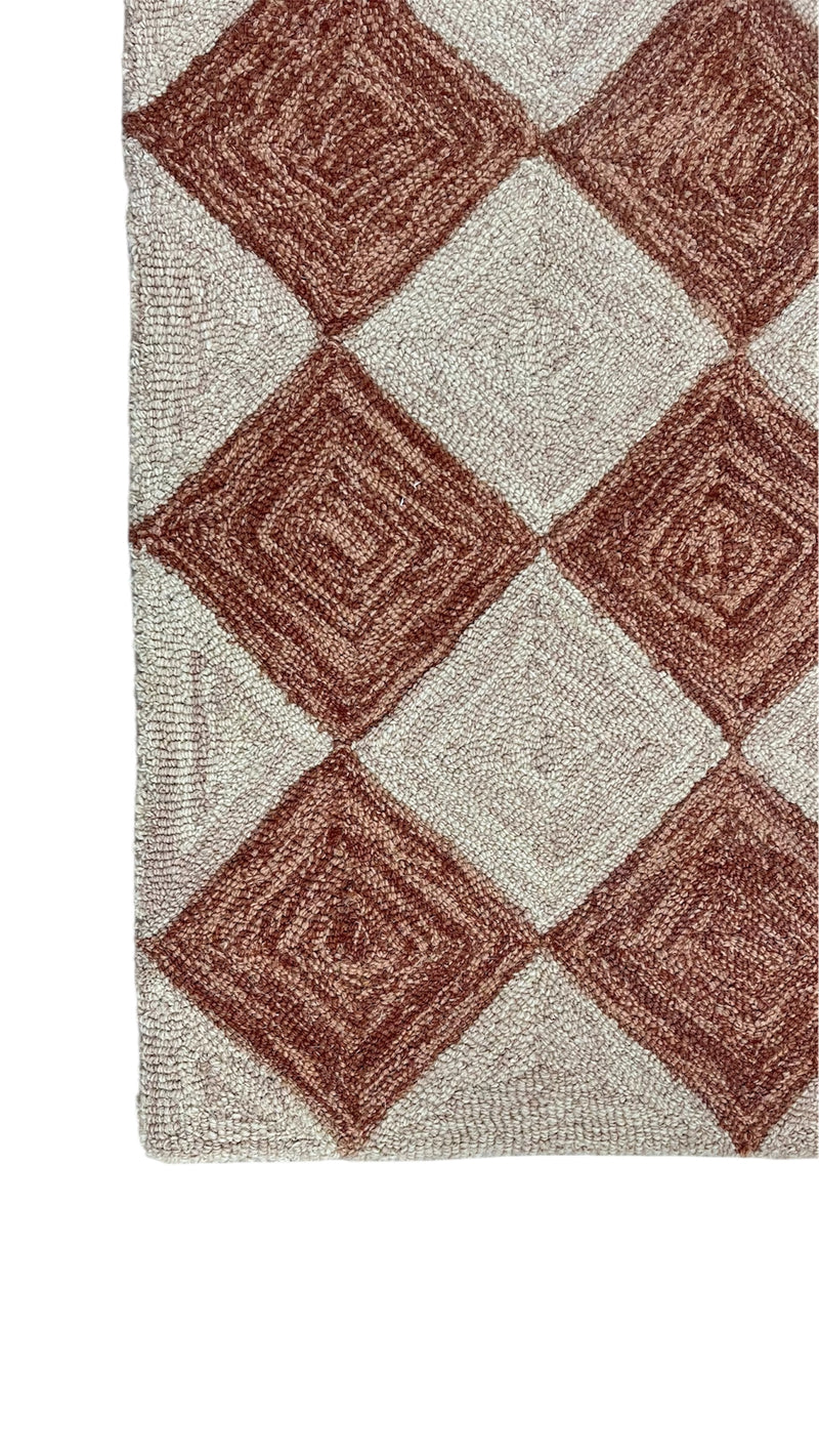 Leo Checkered Hand Tufted Wool Rug Terracotta