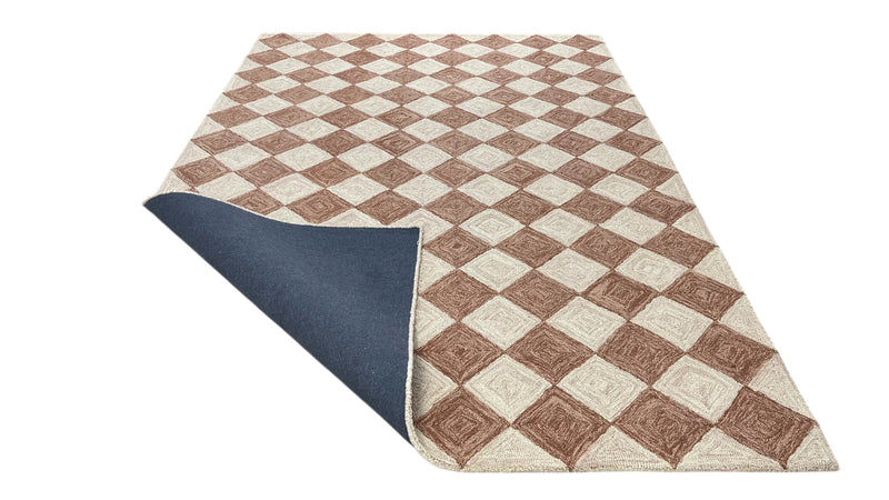 Leo Checkered Hand Tufted Wool Rug Terracotta