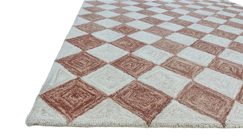 Leo Checkered Hand Tufted Wool Rug Terracotta