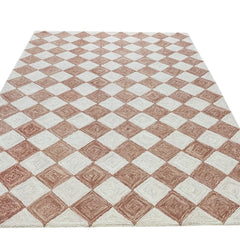 Leo Checkered Hand Tufted Wool Rug Terracotta
