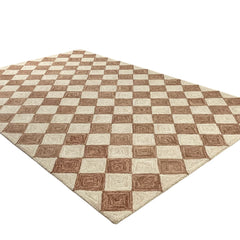 Leo Checkered Hand Tufted Wool Rug Terracotta