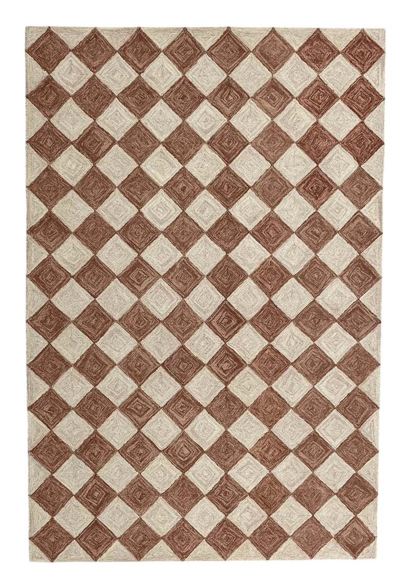 Leo Checkered Hand Tufted Wool Rug Terracotta