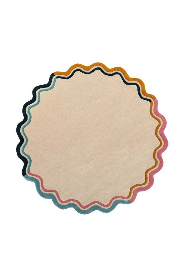 Ripple Round Scalloped Tufted Wool Rug - Multi