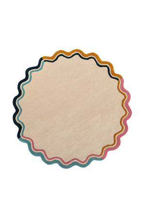 Round Scalloped Tufted Wool Rug - Multi